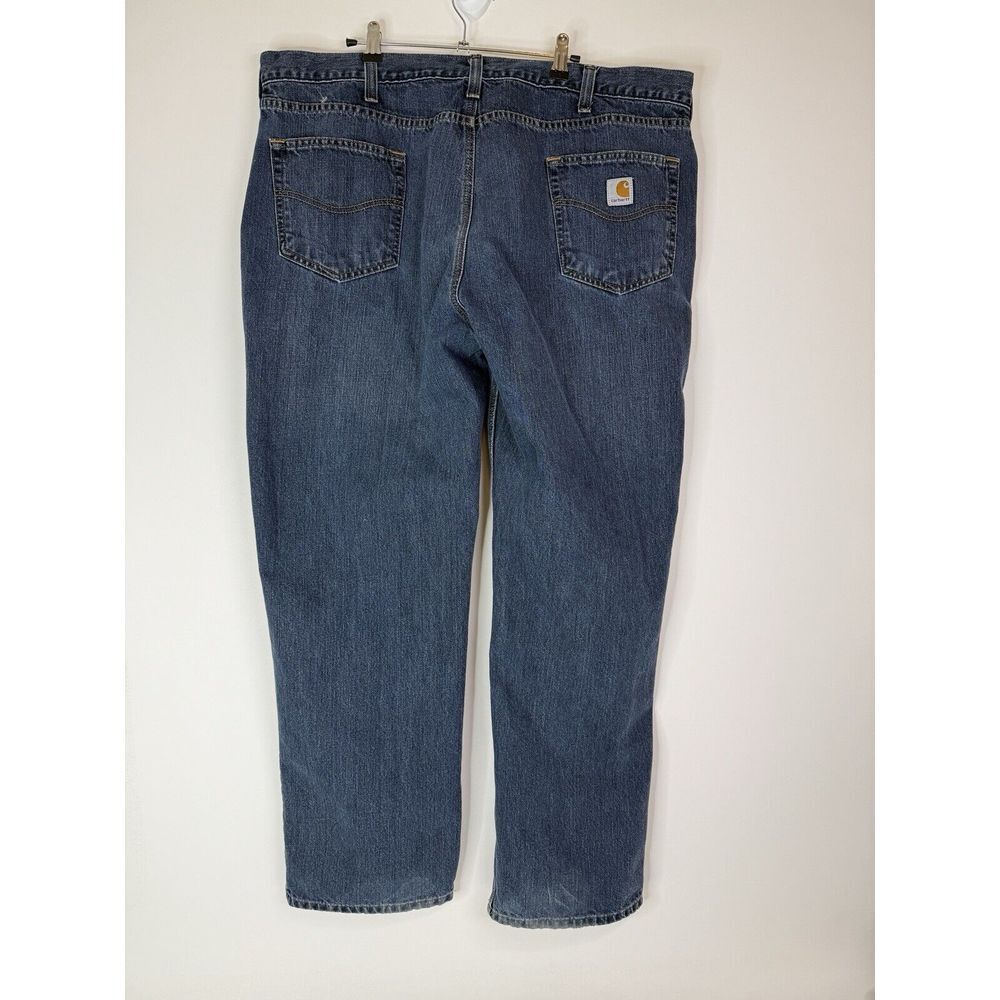 Carhartt‎ Jeans Men's 44x32 Relaxed Straight Let Blue Denim Workwear Logo - Picture 2 of 9